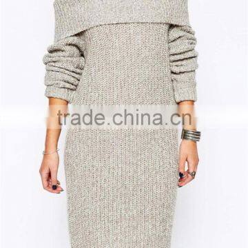 MGOO Hot Selling Wholesale Women Long Sweater Dress One Line Neck Party Dresses Winter Fashion Sweater Dress JR1069 photo-3
