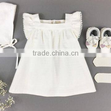 Boutique Baby Frock Design Plain White Western Dress Cotton Girls Party Dresses