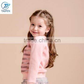 Girls Winter Stripe T Shirt Decorated With Sequins Children's Fleece Pullover Top Designs For Girls photo-3