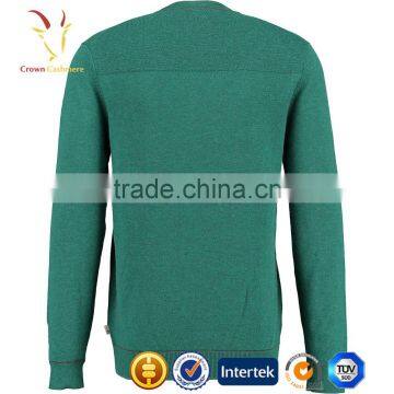 Green V Neck Long Sleeve Crop Cashmere Sweater Men Collar photo-2