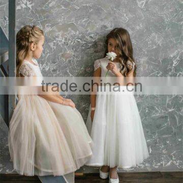 White Tulle Lace Cap Sleeve Kids Clothing Wholesale Flower Girl Dress Bridesmaid Robes photo-2