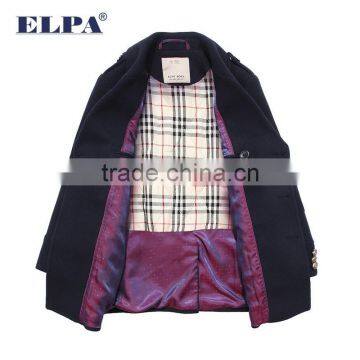 ELPA 2016 Latest Design Winter Wool Coat Dark Blue Boys Wool Overcoat With Elbow Patches photo-3
