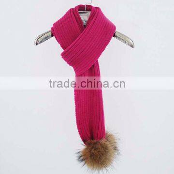 Myfur Fashion Winter Knitted Scarf Set With Hat Real Raccoon Fur Pom Pom Scarf Many Color photo-2