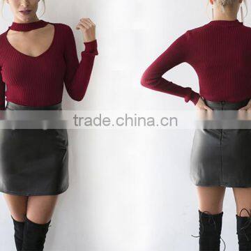 Elegant Halter Knitted Sweater Autumn Winter White Short Pullover Women Tops Slim v Neck Black Jumper Casual Pull Femme photo-3