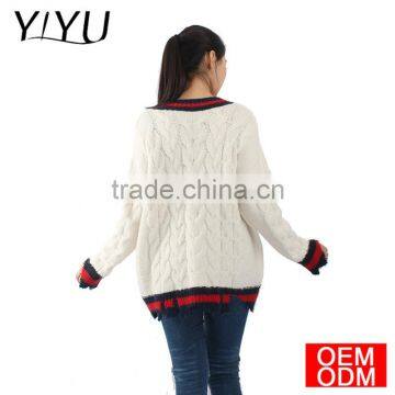 Trendy Custom School Unifrom Women V-neck Asymmetric Hem Cable Knit Sweater photo-3