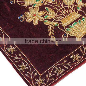 Beautiful Indian Couch Pillow Gold Zardozi Embroidered Unique Decorative Cushion photo-4