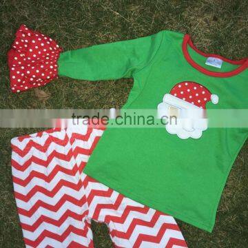 2T-7 Christmas Santa Outfits New Girls Design Green Top Red Chevron Pant With Matching Necklace and Headband Set photo-4