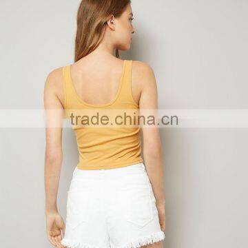 Wide Shoulder Straps Lace up Ribbed Cropped Tank Womens Black Vest Tops photo-6