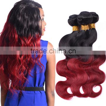 Wholesale Malaysia ombre human hair 10-30inch 8A colored red hair weave 1B/burgundy two tone remy hair weaving paypal accept