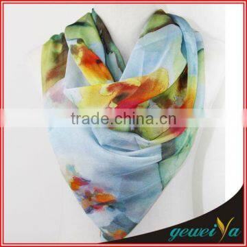 Flower Printed Soft Chiffon Thin Scarf