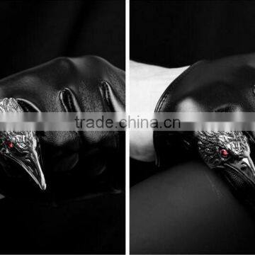 Men's Antique Black 316 S. Steel Eagle Head Ruby Eye Vintage Casted Spiker Punk Ring photo-4