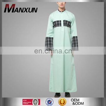 High Quality Cotton Fabric Arabic Thawb Islamic Thobe Latest Design Mint Green Men's Thobe