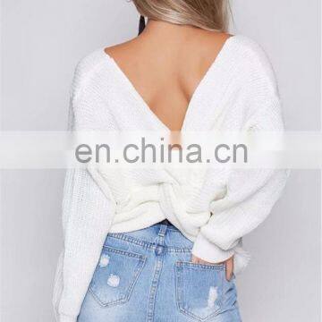 Wholesale Stocks Women Sexy Backless V Neck Batwing Long Sleeve Knit Sweater photo-5