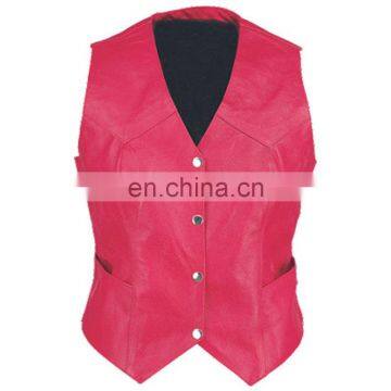 HMB-3191B LEATHER VEST PLAIN BIKER STYLE RED COAT