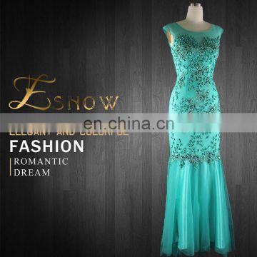 2016 Wholesale Aqua Green Slim-line Backless Long Evening Dress