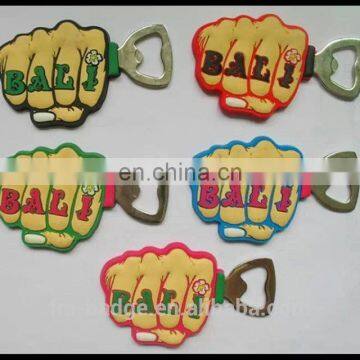 promotion gift strong fist mode soft pvc silicone rubber 3D beer bottle opener keychain With Rubber Magnet,Custom bulk opener
