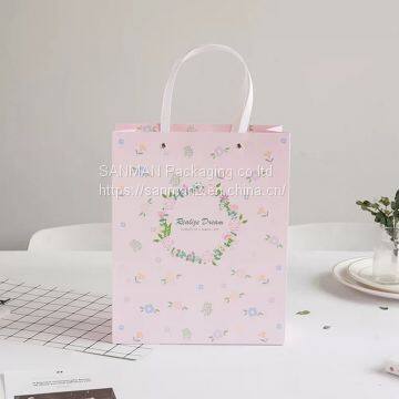 Hot sale small pink paper gift logo custom bag