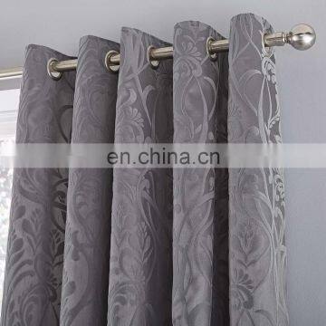 Wholesale luxury Eyelet blackout ready made curtain for living room sets grey jacquard curtain