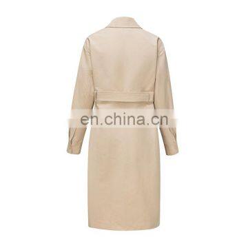 TWOTWINSTYLE Khaki Windbreaker Women Lapel Long Sleeve With Belt Patchwork Lace Up Vintage Casual photo-3