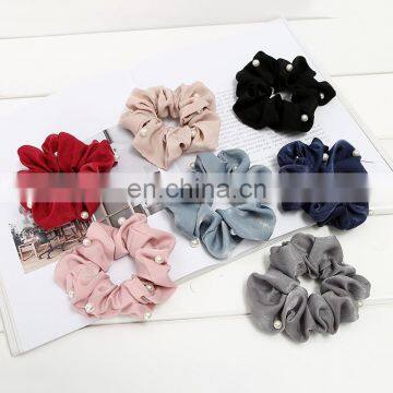 Women Pearl Elastic Rubber Bands Headwear Headband Girls Scrunchies Solid Silk Hair Tie Rope Ring Hair Accessories Free Shipping photo-2