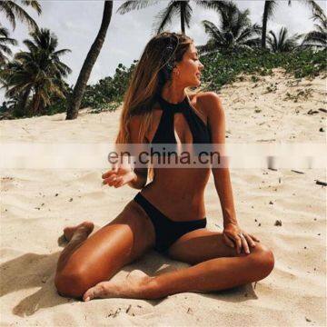 2019 new design  Bikini Sexy Women Swimsuit Solid Color Black XL Chest Pads Hot Sale