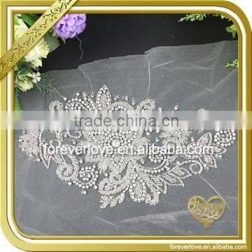 Handwork Bridal Gown Applique Crystal Sash Beaded Rhinestone Applique for Wedding Dress FHA-055