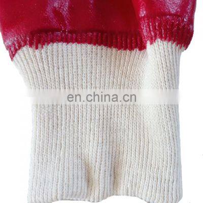 Oil & Chemical Resistant Hand Protection Cotton Interlock Knit Wrist Red PVC Gauntlet Gloves photo-5
