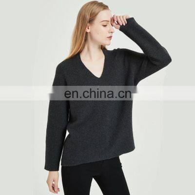 Women Rib Knit V Neck Plus Size Wool Pullover Sweater