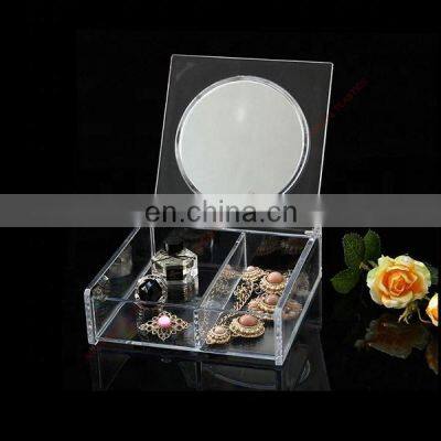 mini crystal acrylic two comparentments jewelry makeup with mirror organizer holder