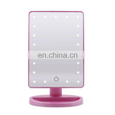 Home decor180-degree table rotation plastic square LED light cosmetic mirror