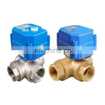 1/2 inch 3 Way L Port 24V DC CR2 2 Wire Auto Return Motorized Electric Ball Valve Brass Electric Water Flow Control Ball Valve