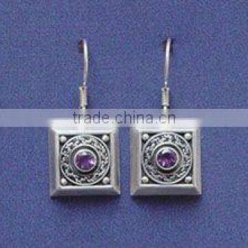 Tibetan style Silver earring with Amesthyst