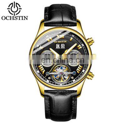 OCHSTIN 6137 Automatic mechanical leather steel strap date day men wristwatches army tourbillion watch