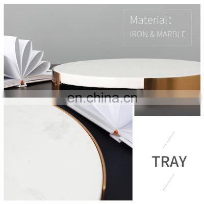 Wholesale Modern Hotel Wedding Interior Round White Luxury Nordic Iron Decor Marble Tray