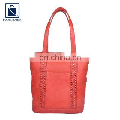 Latest Fashion New Designer Buff Antique Fittings Vintage Style Zipper Genuine Leather Handbag for Women at Low Price