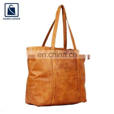 Cotton Lining Material and Zip Closure Type Eye Catching Design Fashionable Women Genuine Leather Shopper Bag photo-2