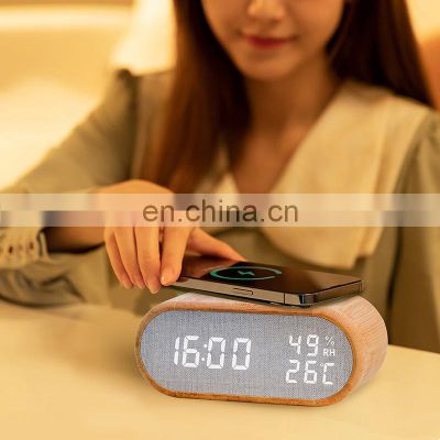 Luxury promotional night light smart digital display small clock with wireless charger for home decoration