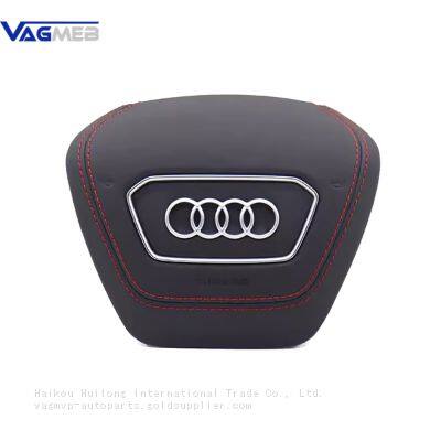 For Audi A6 C8 Alcantara Leather Steering Wheel Airbag Cover Trim Cover White/Black/Red Stitching photo-2