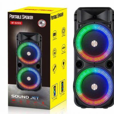 Hot Selling HF-8289 Double 8 Inch Horn Speaker RGB Led Light Home Party RGB Karaoke Music Player photo-6
