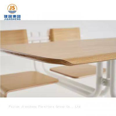 4 Seat Dining Cafeteria Tables And Chair Set Wood School Dining Hall Canteen Table And Chair photo-4