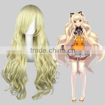 High Quality 80cm Long Wave K-ON!-Kotobuki Tsumugi Light Gold Synthetic Anime Wig Cosplay Hair Wig Party Wig