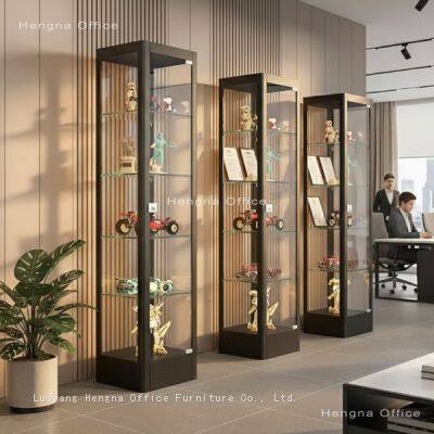 Corporate Lobby Display Cabinet, Arched Glass Door, Steel Frame, Lockable — Office Reception Furniture Manufacturer