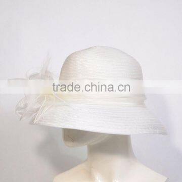 Wide Brim White Braid Knitted Fancy Organza Hat