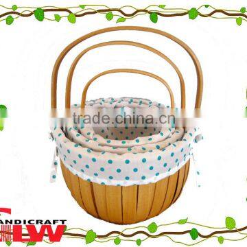 cheap wicker baskets with folding handle,fruit and gift basket,tall wicker basket,set of 3 round woodchip basket