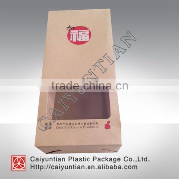 Flat bottom kraft paper bag with rectangle window, kraft paper bag for tea packing