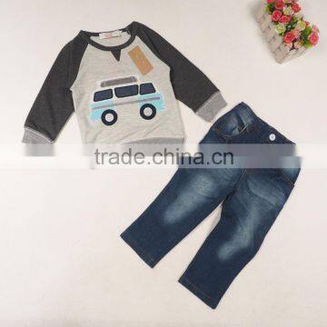 Brand Children Clothing Wholesale M5416 Boy Clothes Car Cowboy Suit Coat and Pant 2pcs sets