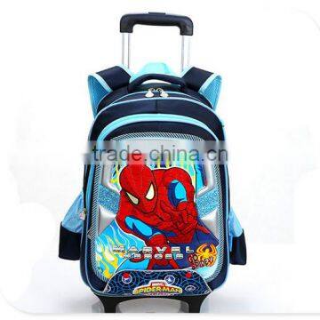 Fashion polyester spider-man cartoon school trolley bags for boys