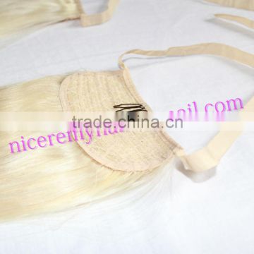 remy human hair blond hair drawstring ponytail