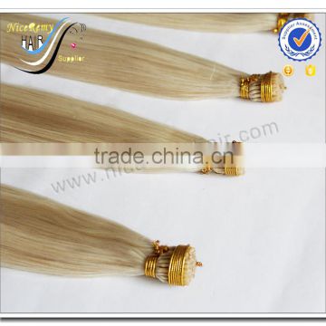 Wholesale high quality silky straight blonde hair 100% virgin human hair i tip hair extensions