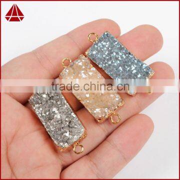 Natural Agate Titanium Druzy Bar Connector Gold Plated photo-3